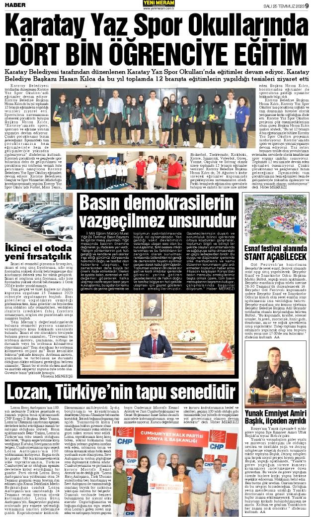 25 Temmuz 2023 Yeni Meram Gazetesi
