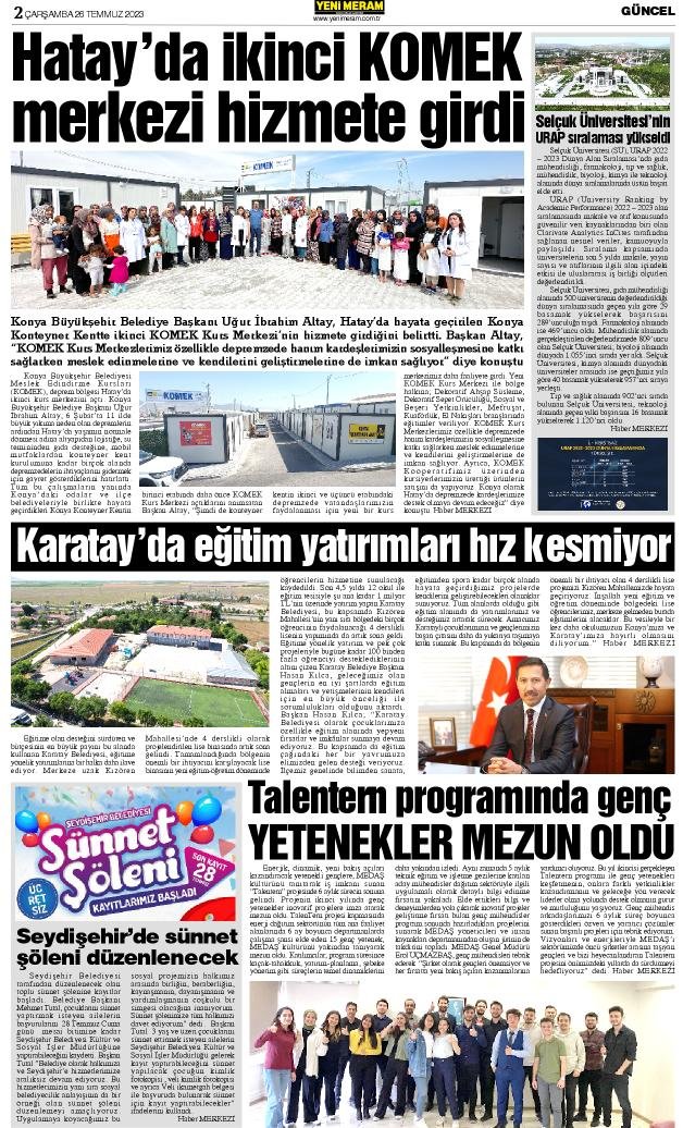 26 Temmuz 2023 Yeni Meram Gazetesi
