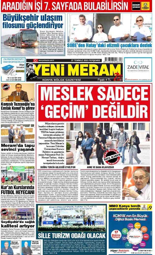 27 Temmuz 2023 Yeni Meram Gazetesi
