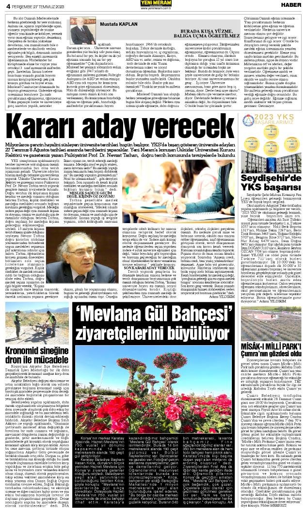 27 Temmuz 2023 Yeni Meram Gazetesi
