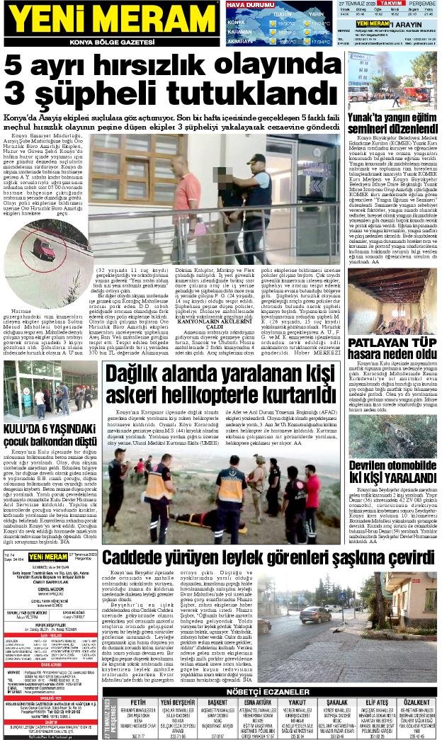 27 Temmuz 2023 Yeni Meram Gazetesi
