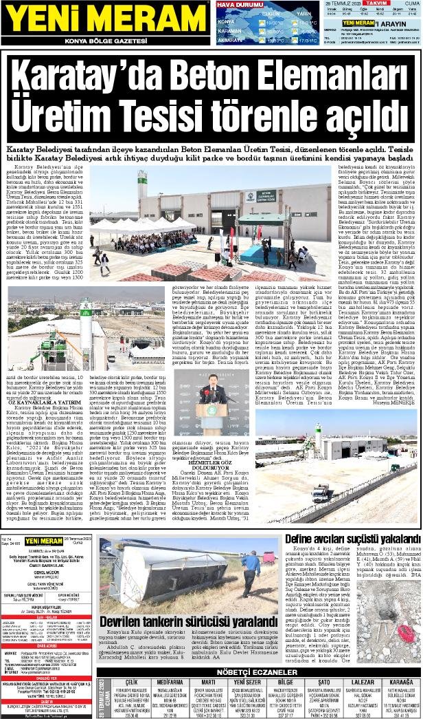 28 Temmuz 2023 Yeni Meram Gazetesi
