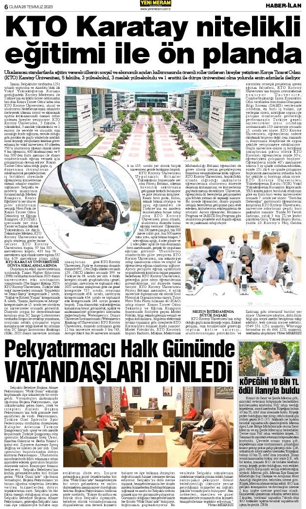 28 Temmuz 2023 Yeni Meram Gazetesi
