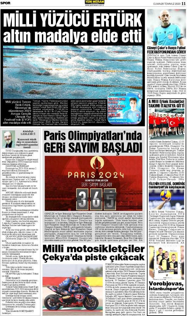 28 Temmuz 2023 Yeni Meram Gazetesi
