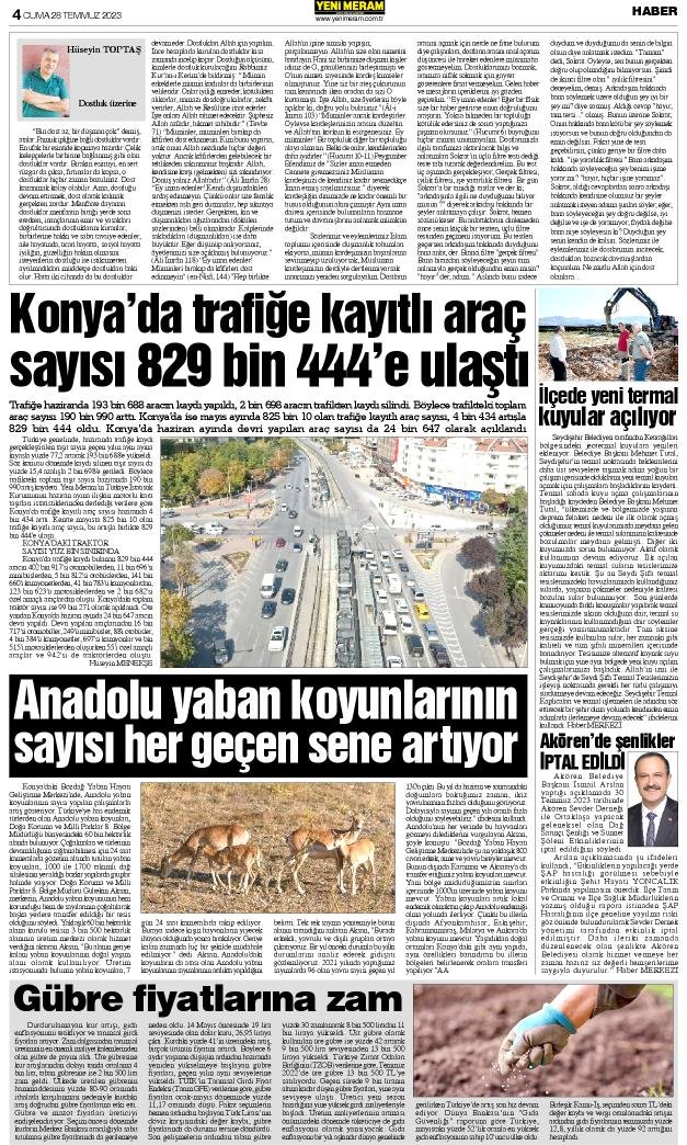 28 Temmuz 2023 Yeni Meram Gazetesi
