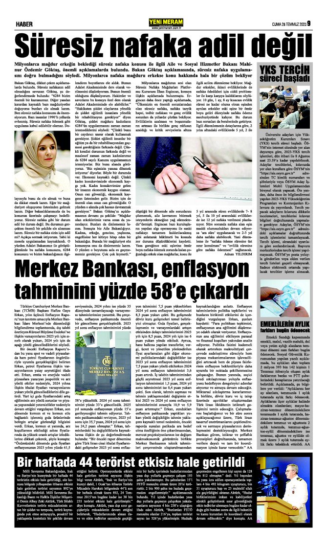 28 Temmuz 2023 Yeni Meram Gazetesi
