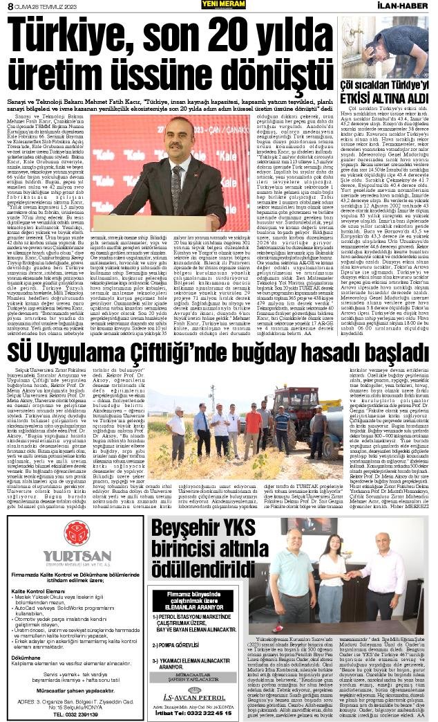 28 Temmuz 2023 Yeni Meram Gazetesi
