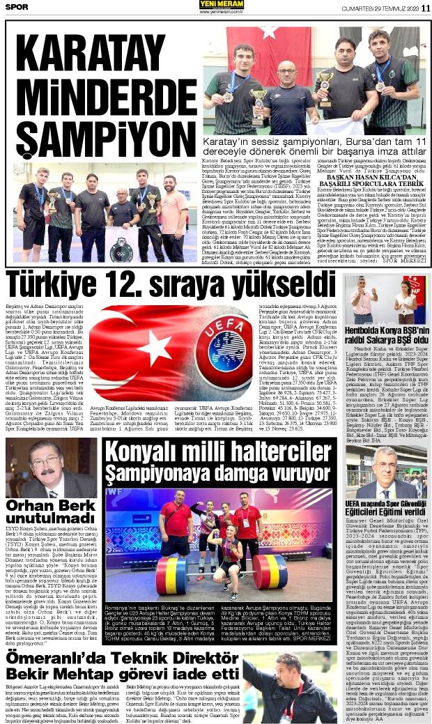 29 Temmuz 2023 Yeni Meram Gazetesi