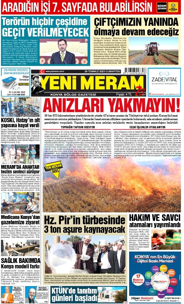 29 Temmuz 2023 Yeni Meram Gazetesi