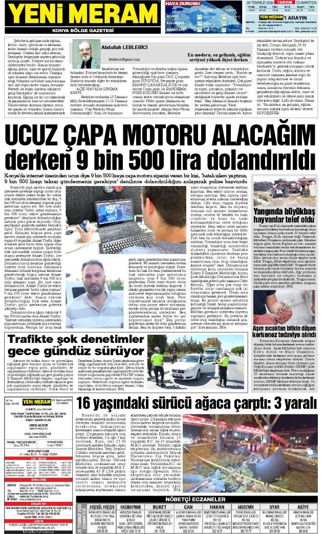 29 Temmuz 2023 Yeni Meram Gazetesi