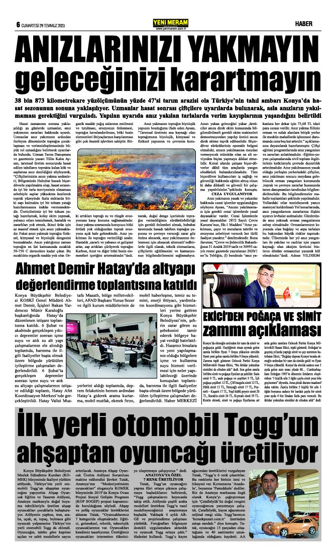 29 Temmuz 2023 Yeni Meram Gazetesi