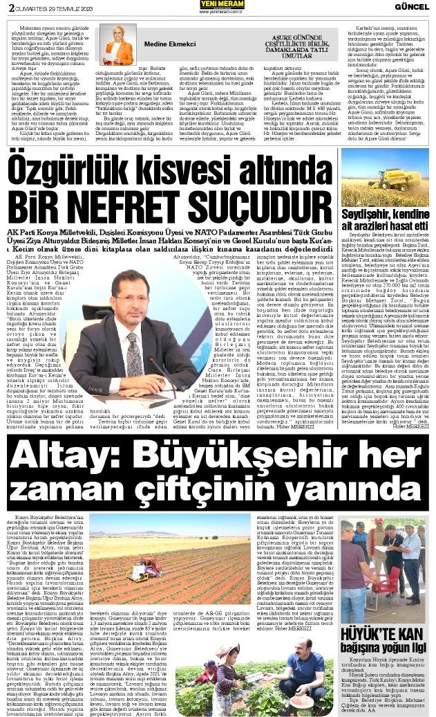 29 Temmuz 2023 Yeni Meram Gazetesi