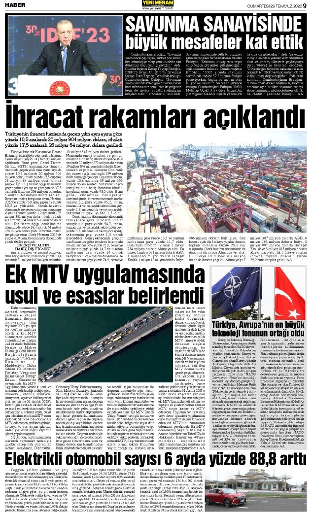 29 Temmuz 2023 Yeni Meram Gazetesi