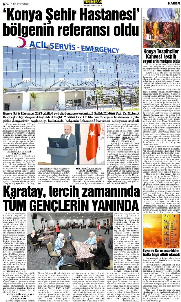 1 Ağustos 2023 Yeni Meram Gazetesi
