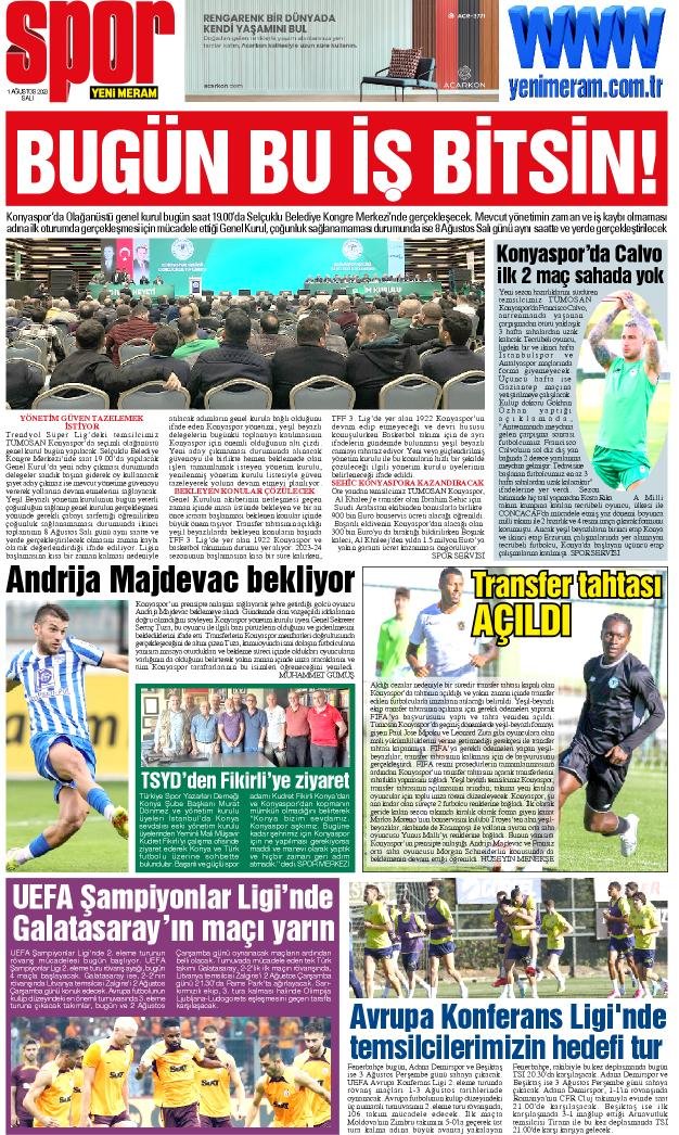 1 Ağustos 2023 Yeni Meram Gazetesi
