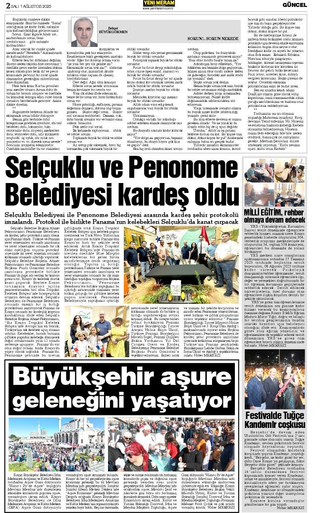 1 Ağustos 2023 Yeni Meram Gazetesi
