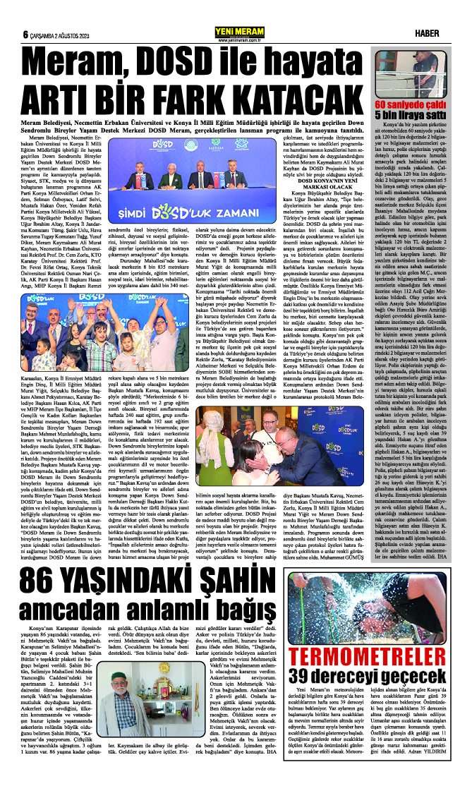 2 Ağustos 2023 Yeni Meram Gazetesi
