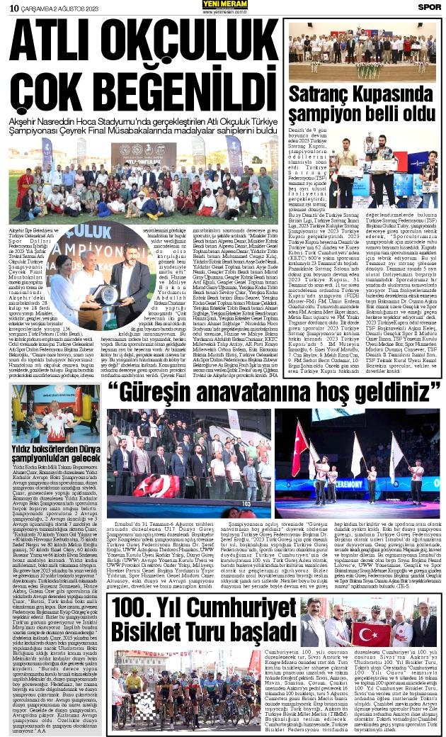 2 Ağustos 2023 Yeni Meram Gazetesi
