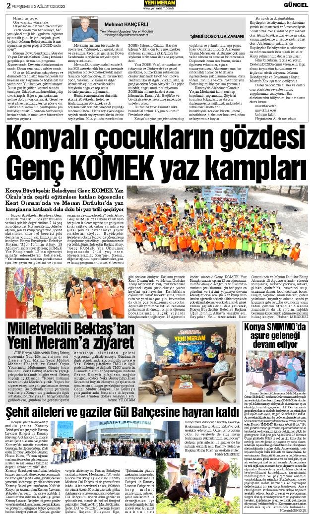 3 Ağustos 2023 Yeni Meram Gazetesi
