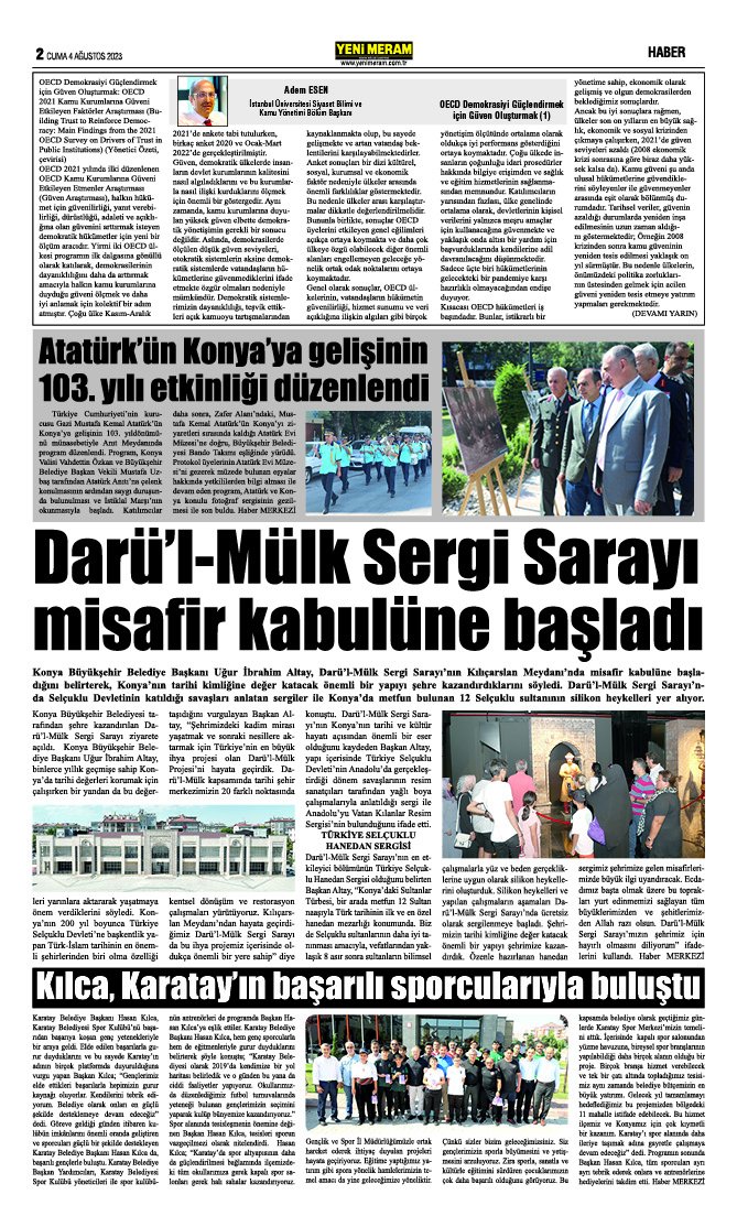 4 Ağustos 2023 Yeni Meram Gazetesi
