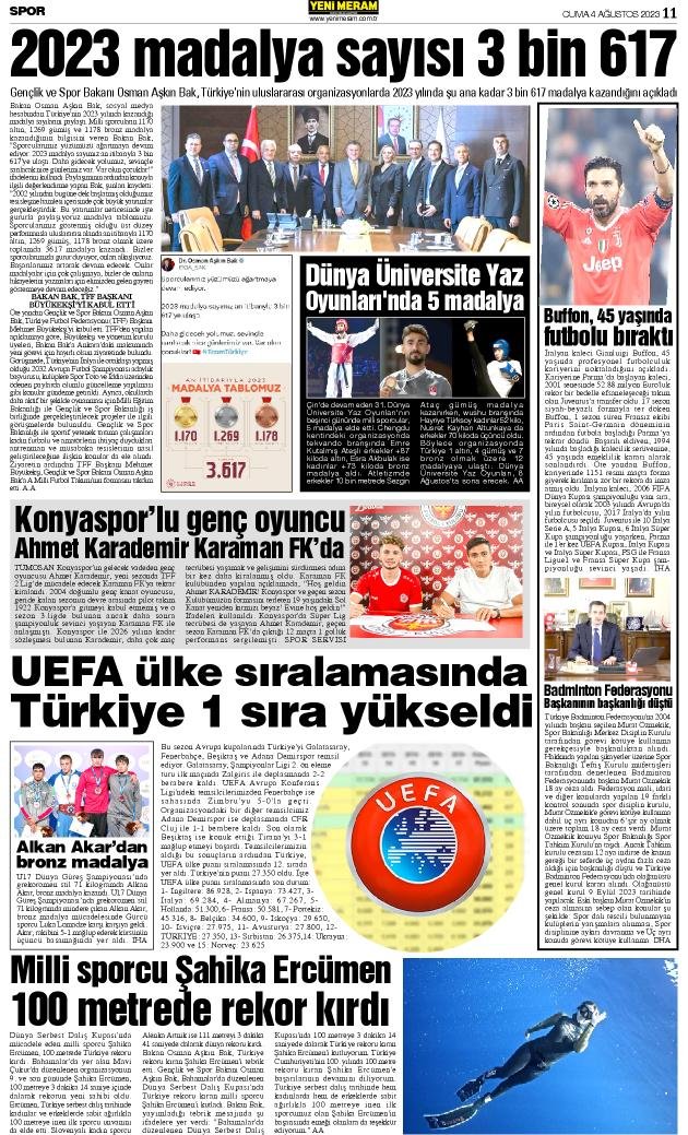 4 Ağustos 2023 Yeni Meram Gazetesi
