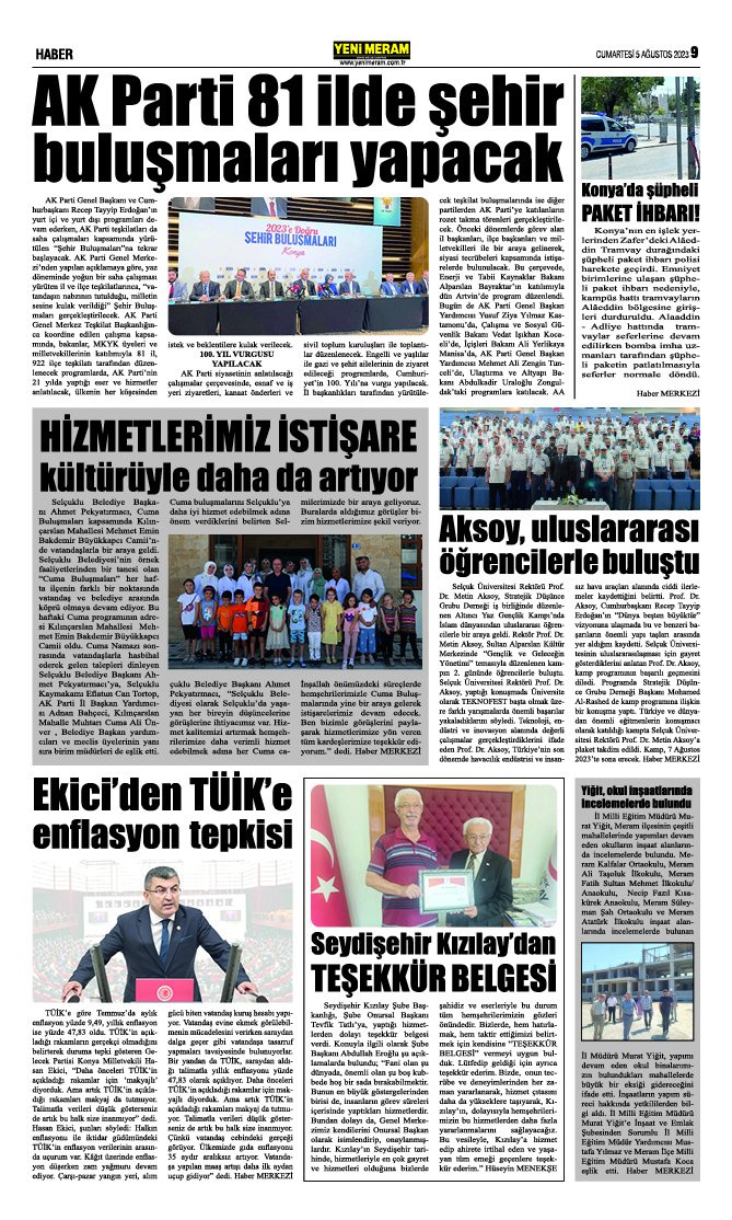 5 Ağustos 2023 Yeni Meram Gazetesi
