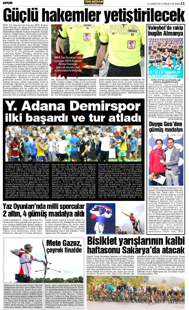 5 Ağustos 2023 Yeni Meram Gazetesi
