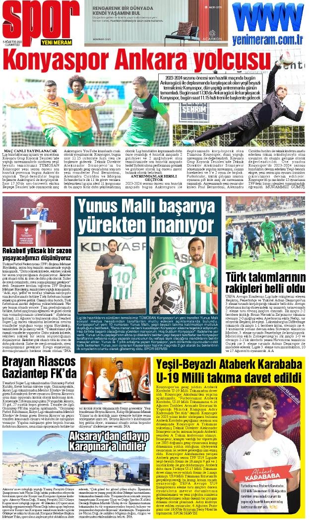 5 Ağustos 2023 Yeni Meram Gazetesi
