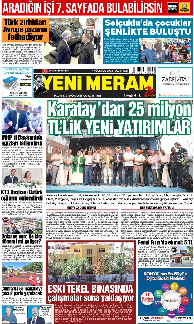 6 Ağustos 2023 Yeni Meram Gazetesi
