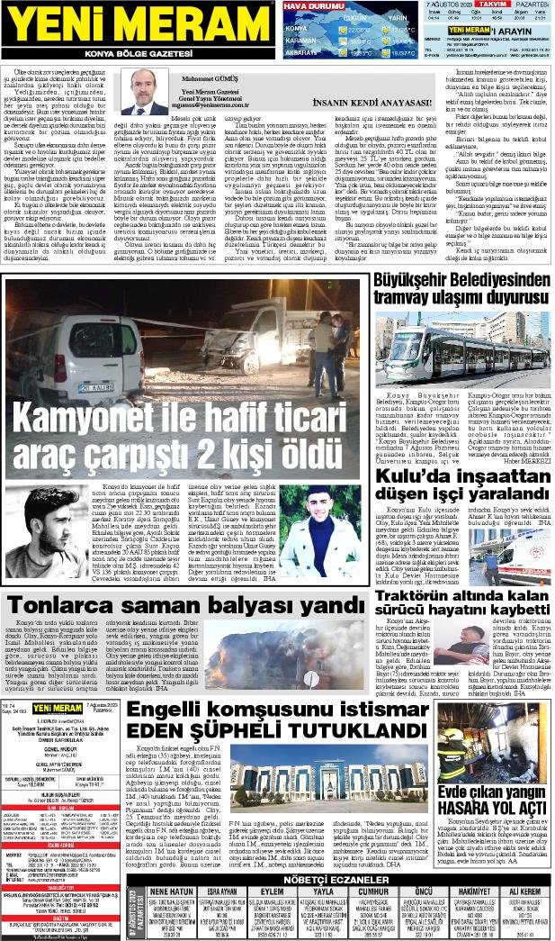 6 Ağustos 2023 Yeni Meram Gazetesi
