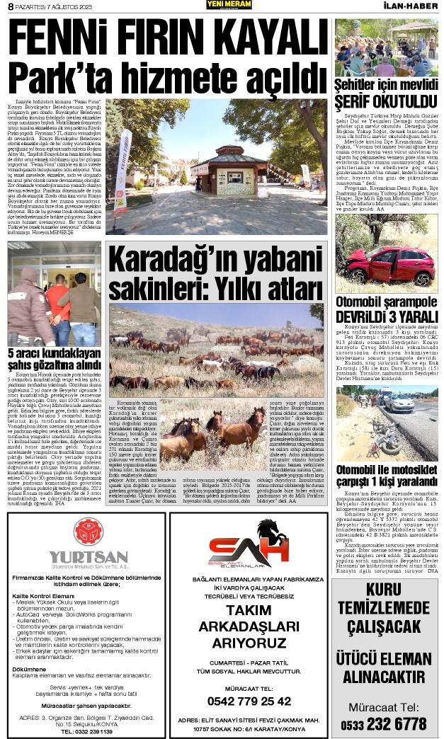 6 Ağustos 2023 Yeni Meram Gazetesi
