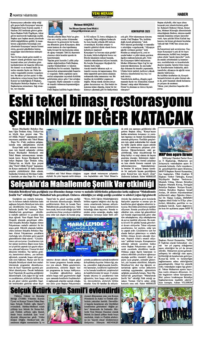 6 Ağustos 2023 Yeni Meram Gazetesi
