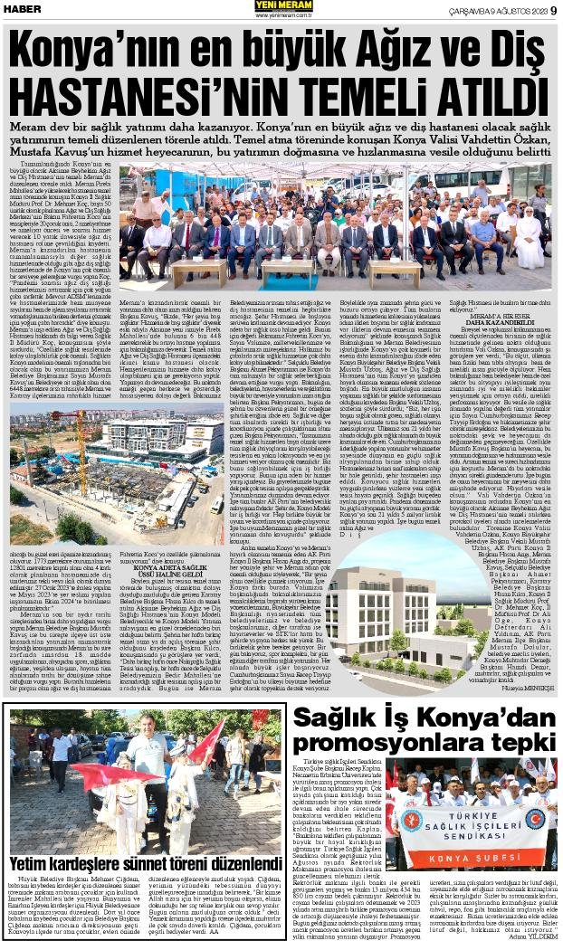 9 Ağustos 2023 Yeni Meram Gazetesi
