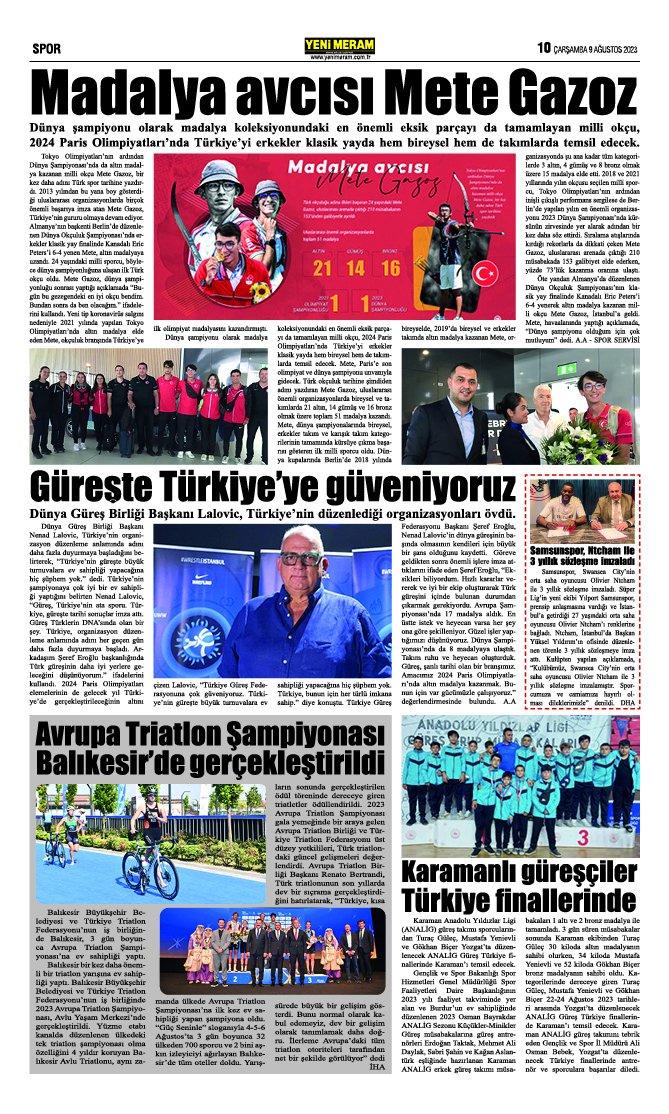 9 Ağustos 2023 Yeni Meram Gazetesi
