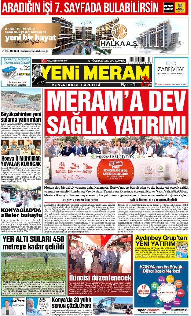 9 Ağustos 2023 Yeni Meram Gazetesi
