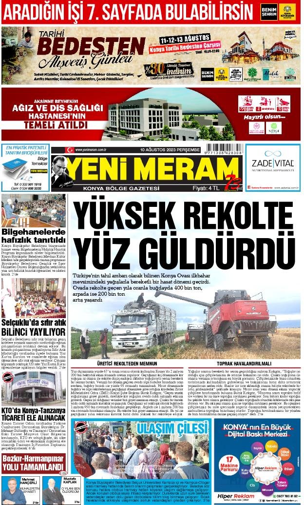 10 Ağustos 2023 Yeni Meram Gazetesi
