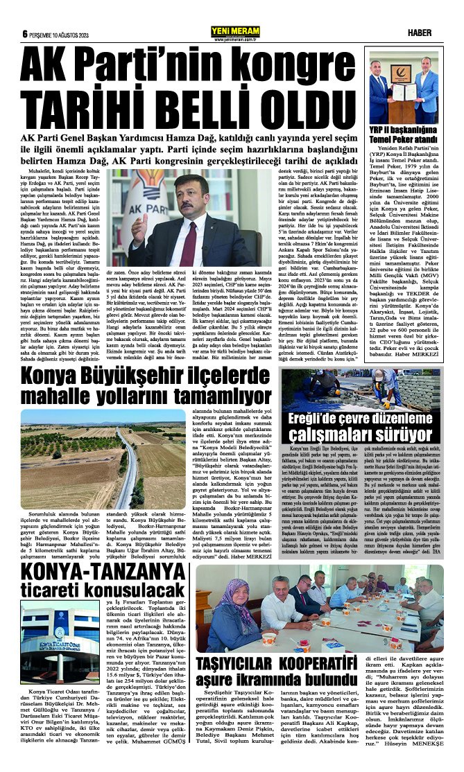 10 Ağustos 2023 Yeni Meram Gazetesi
