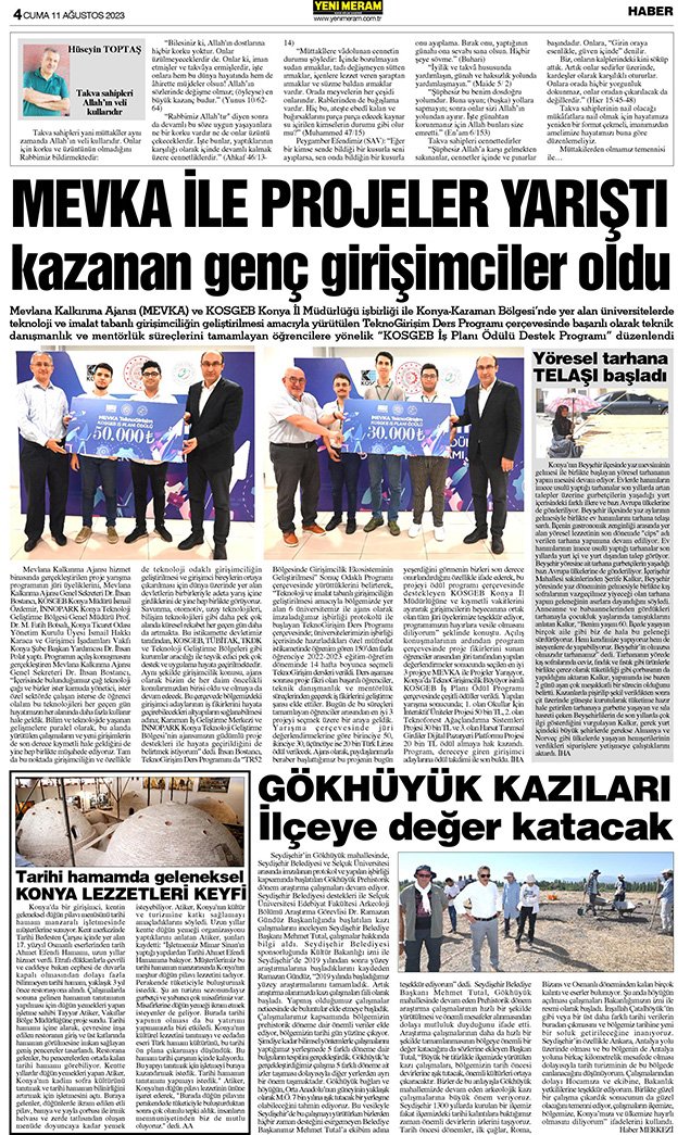 11 Ağustos 2023 Yeni Meram Gazetesi
