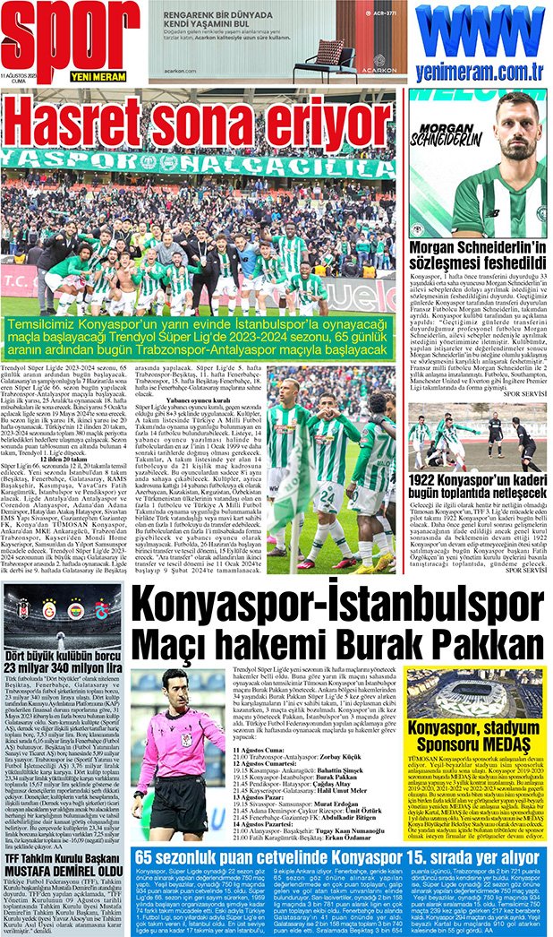 11 Ağustos 2023 Yeni Meram Gazetesi
