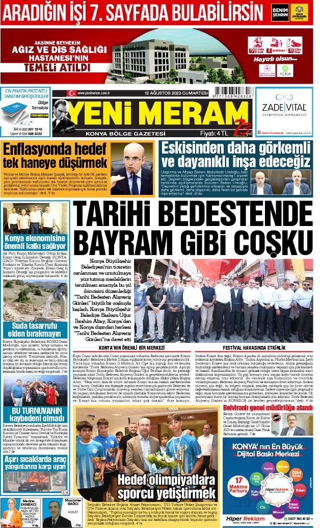 12 Ağustos 2023 Yeni Meram Gazetesi