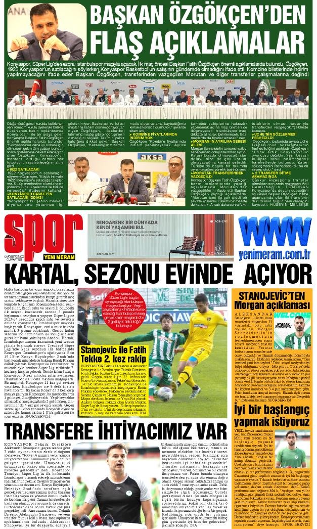 12 Ağustos 2023 Yeni Meram Gazetesi