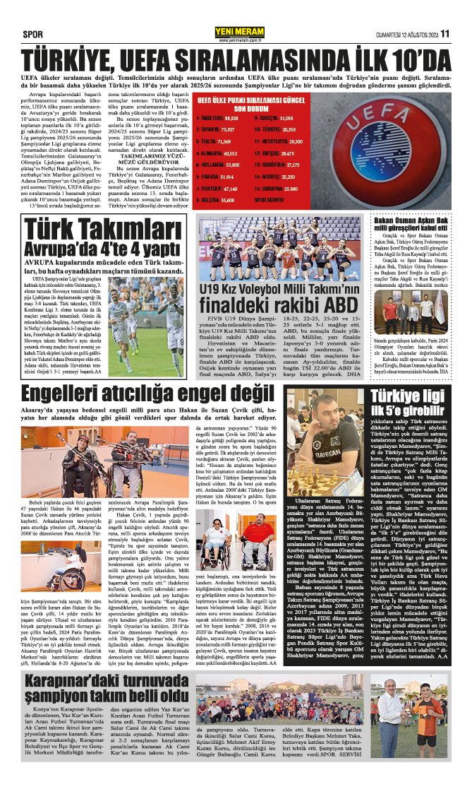 12 Ağustos 2023 Yeni Meram Gazetesi