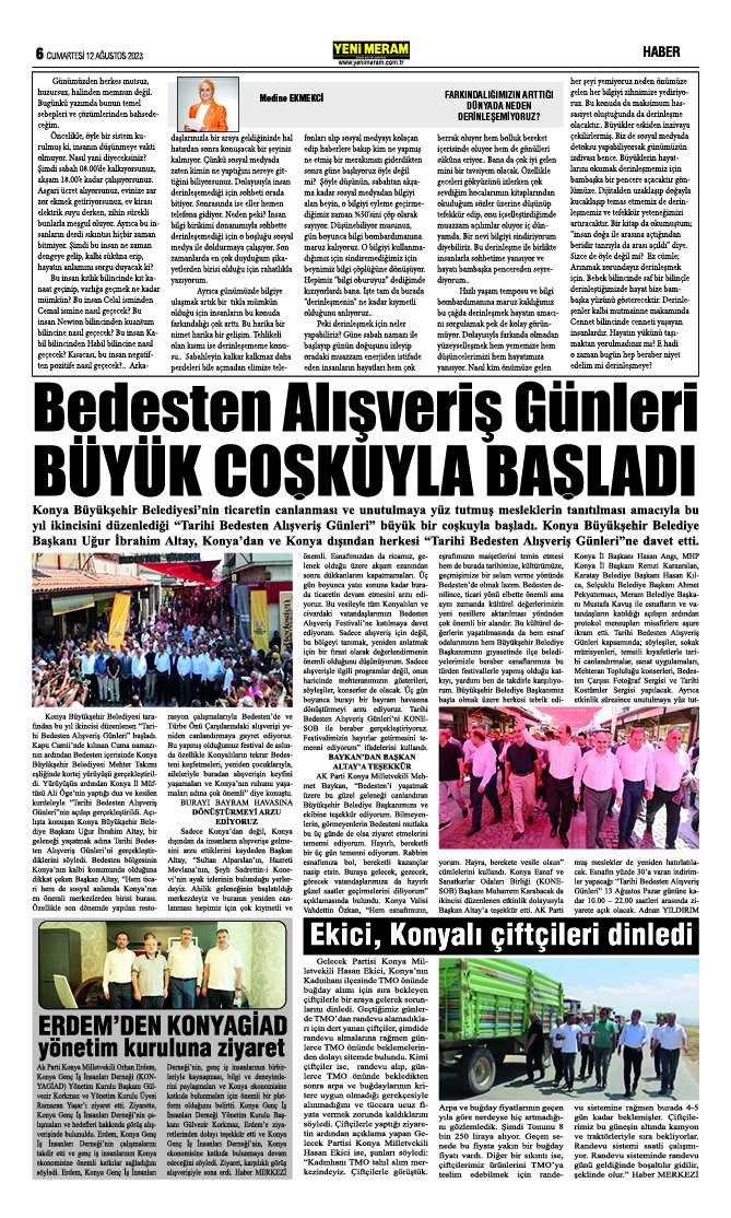 12 Ağustos 2023 Yeni Meram Gazetesi