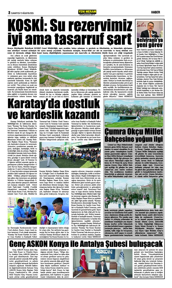 12 Ağustos 2023 Yeni Meram Gazetesi