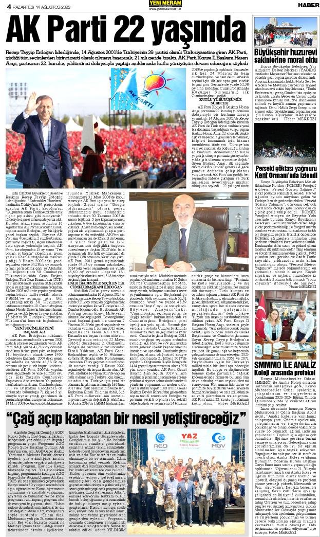 14 Ağustos 2023 Yeni Meram Gazetesi
