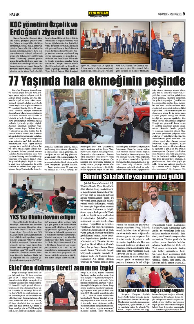 14 Ağustos 2023 Yeni Meram Gazetesi
