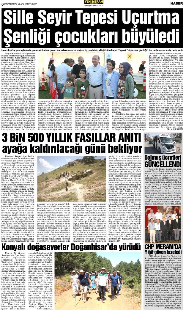 14 Ağustos 2023 Yeni Meram Gazetesi
