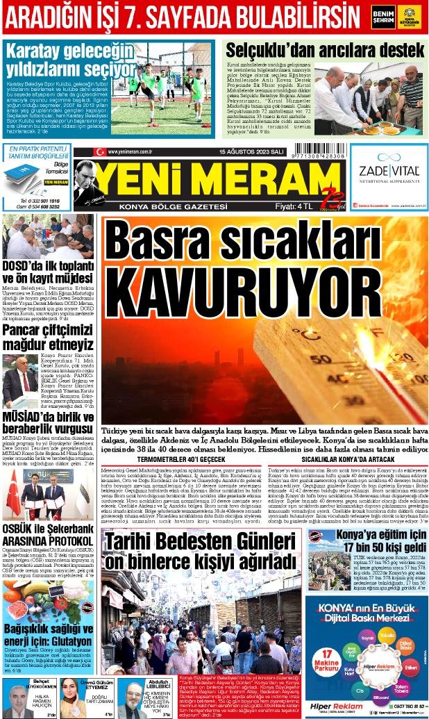 15 Ağustos 2023 Yeni Meram Gazetesi
