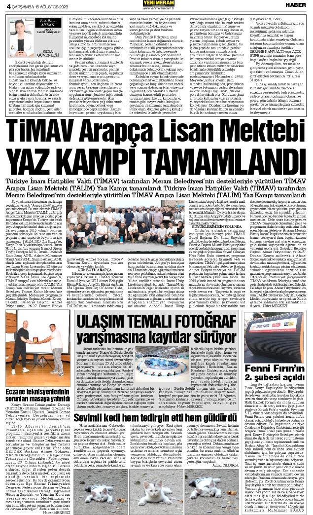 16 Ağustos 2023 Yeni Meram Gazetesi
