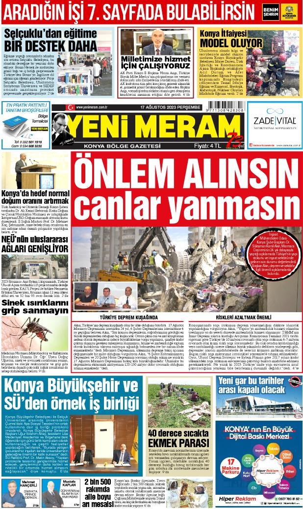 17 Ağustos 2023 Yeni Meram Gazetesi
